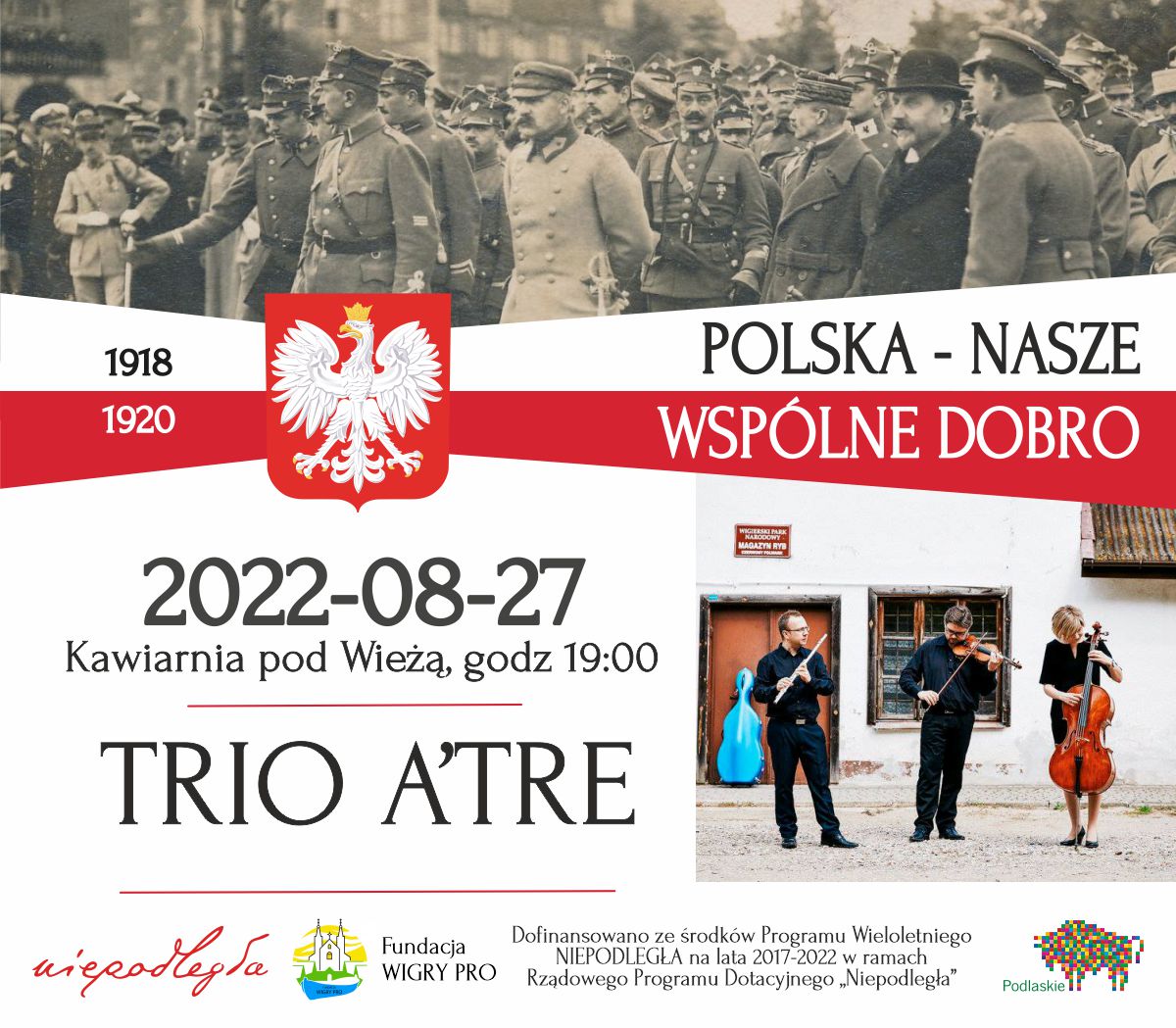 Zapraszamy na koncert zespołu Trio A'Tre - 27.08.2022
