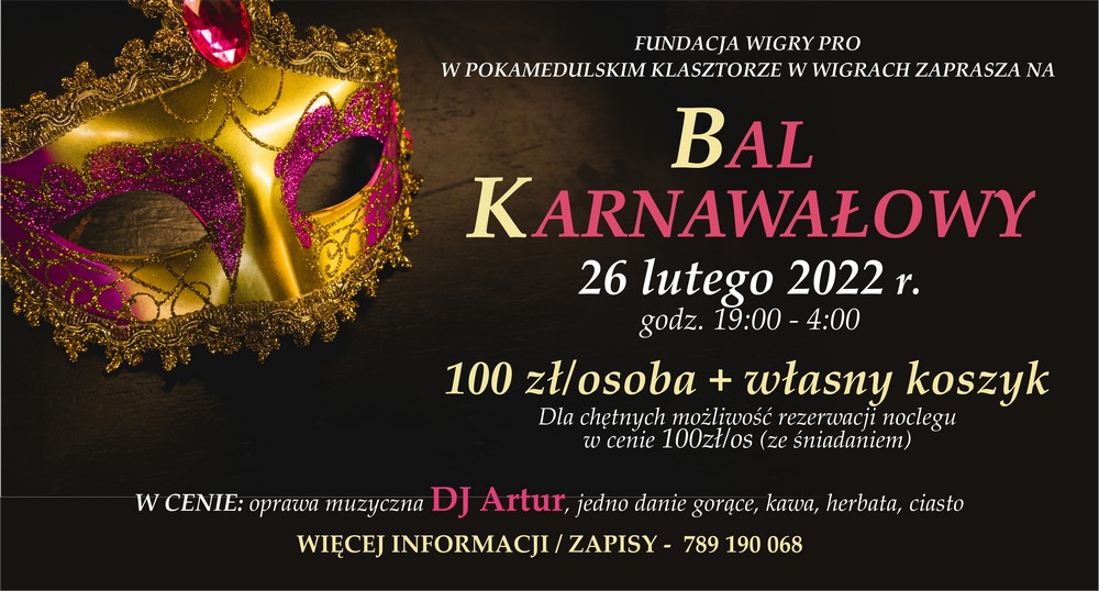 Zaproszenie na Bal karnawałowy 2022